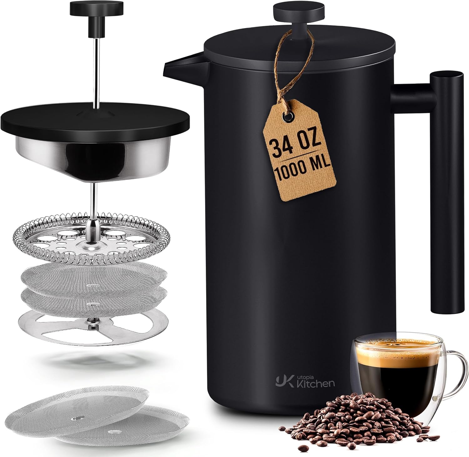 French Press Coffee Maker - Double Wall Insulated French Press Coffee
