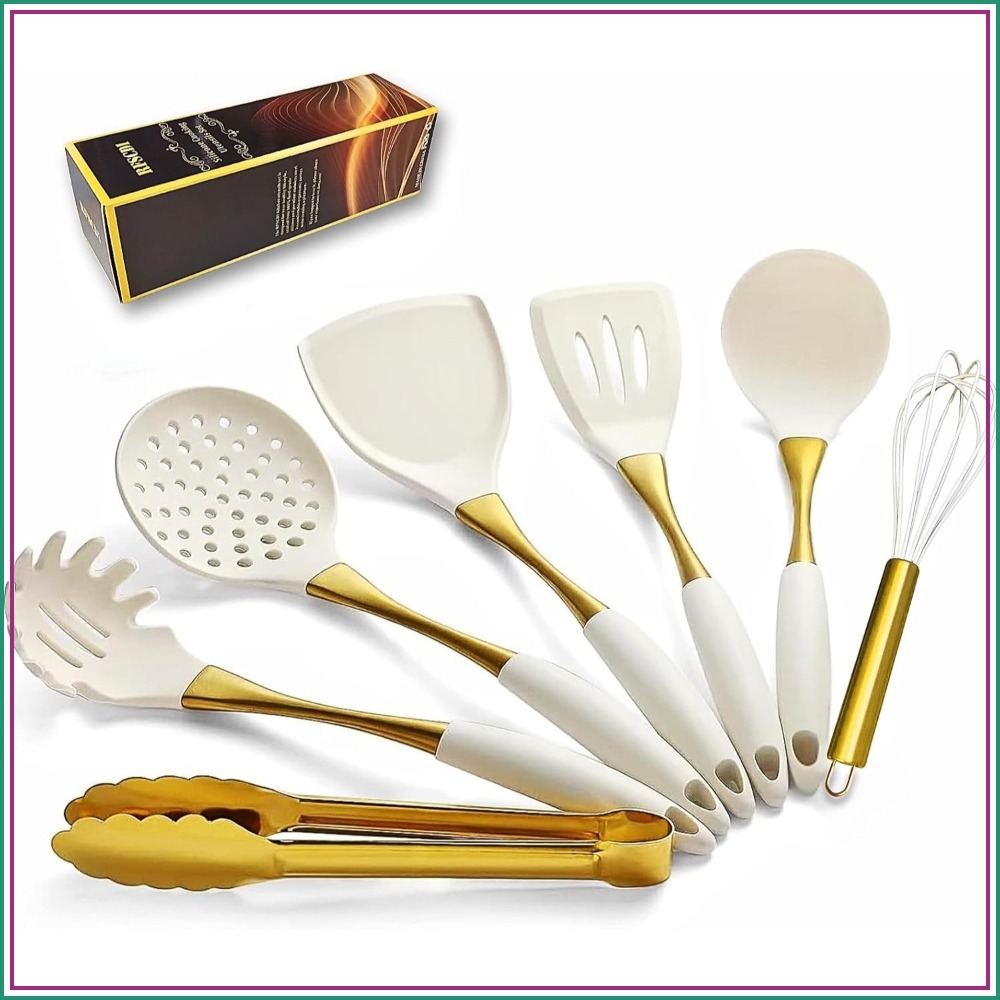White Gold Silicone Cooking Ut - مراجعة Silicone Spatula Set وسعره