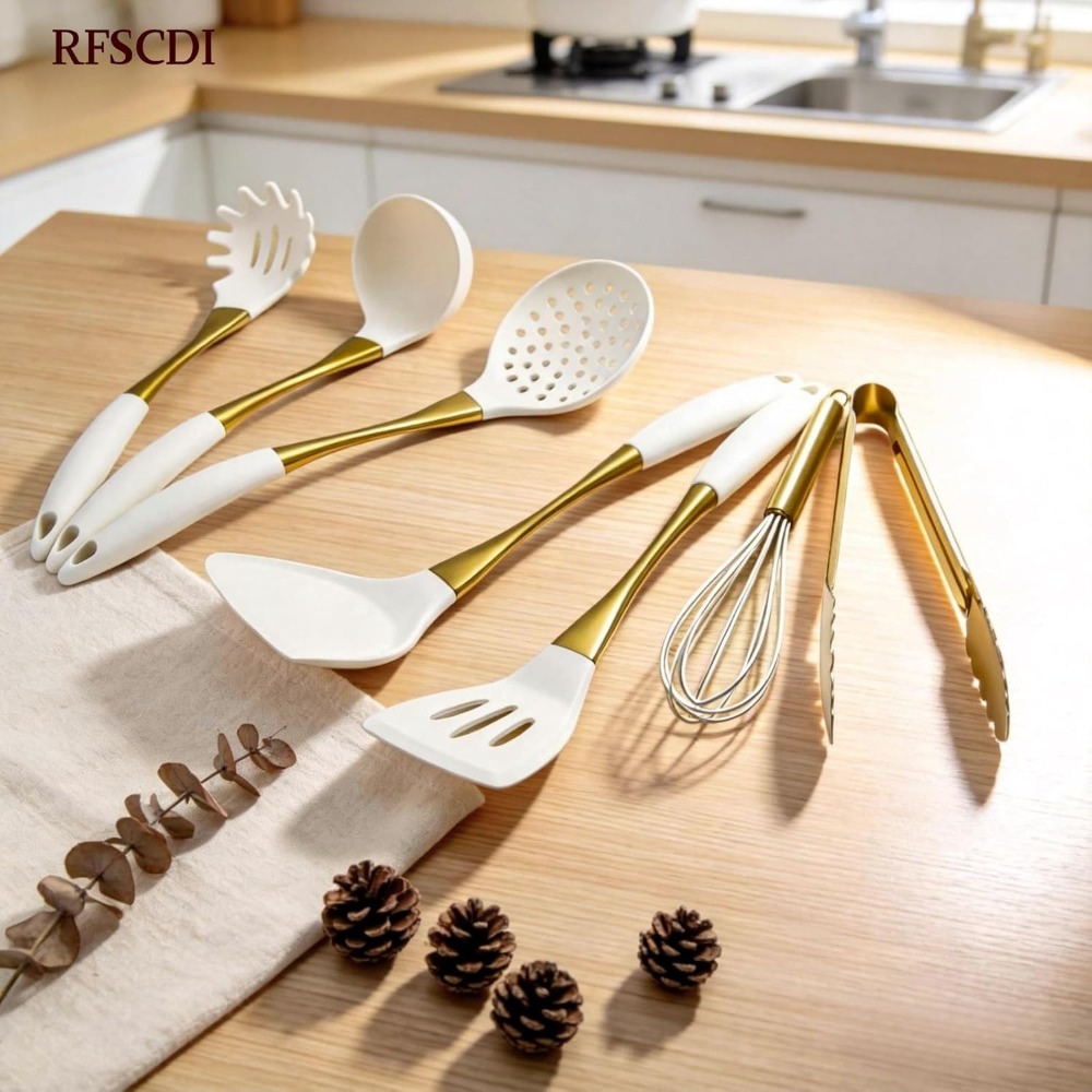 White Gold Silicone Cooking Ut - مراجعة Silicone Spatula Set وسعره
